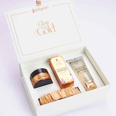 Buy Pilgrim 24K GOLD FACIAL KIT For Instant Radiance & Golden Glow with 5 easy steps, with 24K Gold Gel Face Wash, 24K Gold Facial Mask, 24K Gold Serum, Gold Satin Hairband, All Skin types,100 ml + 50G - Purplle