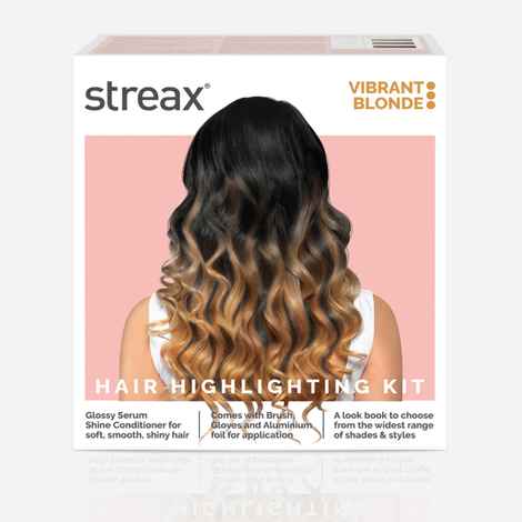 Streax Ultralights Hair Colour Highlight Kit | Blonde Hair Colour, Vibrant Blonde - Pack of 1 I Enriched with Walnut & Argan Oil I Hair Colour for Women | Rich, vibrant, Easy to use, DIY Application, 220 gm