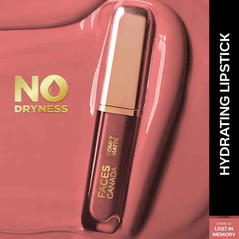 Buy FACES CANADA Comfy Matte Liquid Lipstick - Lost In Memory, 3 ml | Comfortable 10HR Longstay | Intense Matte Color | Almond Oil & Vitamin E Infused | Super Smooth | No Dryness | No Alcohol - Purplle
