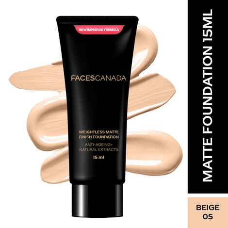 Buy FACES CANADA Weightless Matte Finish Foundation - Beige, 15ml | Lightweight Natural Finish | Anti-Ageing | Enriched With Olive Seed Oil, Grape Extract, Shea Butter - Purplle