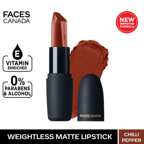 Buy Faces Canada Weightless Matte Lipstick |Jojoba and Almond Oil enriched| Highly pigmented | Smooth One Stroke Weightless Color | Keeps Lips Moisturized | Shade - Chilli Pepper 4 gm - Purplle