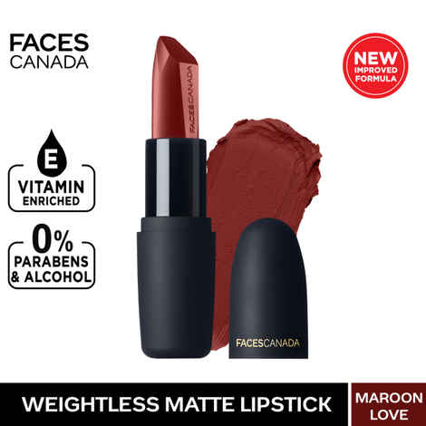 Buy FACES CANADA Weightless Matte Lipstick - Maroon Love 06, 4.5 gm | High Pigment | Smooth One Stroke Glide | Moisturizes & Hydrates Lips | Vitamin E, Jojoba & Almond Oil - Purplle