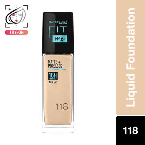 Buy Maybelline New York Fit Me Matte + Poreless Liquid Foundation, 118 Light Beige | Matte Foundation | Oil Control Foundation | Foundation With SPF, 30 ml - Purplle