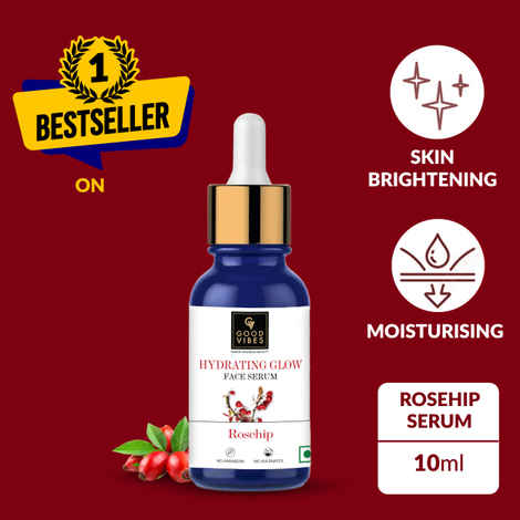 Buy Good Vibes Rosehip Hydrating Glow Face Serum | Light, Non-Sticky, Brightening | With Vitamin E | No Parabens, No Sulphates, No Animal Testing (10 ml) - Purplle