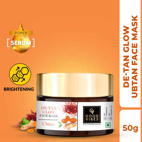 Buy Good Vibes De-Tan Glow Face Mask Ubtan with Power of Serum | No Parabens, No Animal Testing, Vegan, No Mineral Oil, No Sulphates (50 gm) - Purplle