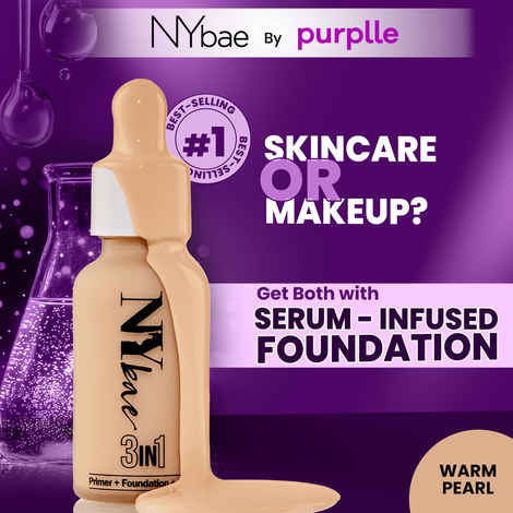 Buy NY Bae 3 IN 1 Serum Foundation - Warm Pearl 12 (30 ml) | Infused with Primer | Moisturising I Glowing Korean Skin I Celeb Glow | Dewy Makeup | Evens Skin Tone | Ultra Glow - Purplle