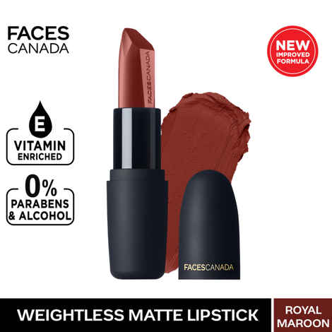 Buy Faces Canada Weightless Matte Lipstick |Jojoba and Almond Oil | Highly pigmented |Smooth One Stroke Color | Keeps Lips Moisturized |Royal Maroon 4.5 gm - Purplle