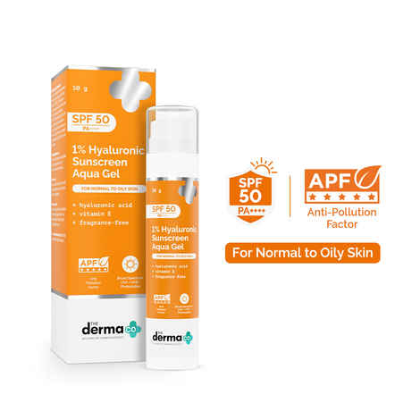 The Derma Co.1% Hyaluronic Sunscreen Aqua Gel with SPF 50 PA++++ For Broad Spectrum, UV A, UV B & Blue Light Protection - 50 gm