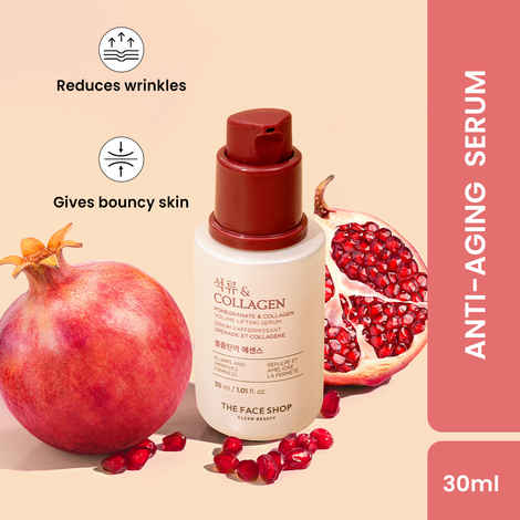 The Face Shop Pomegranate & Collagen Volume Lifting Serum With 10% Marine Collagen & Hyaluronic Acid | Has Collagen to smooth wrinkles & Hyaluronic Acid for Intense Hydration |All in One Korean Face Serum, 30 ml