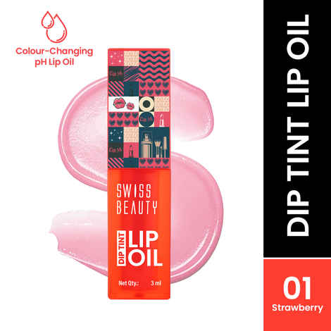 Buy Swiss Beauty Dip Tint Colour Changing PH Lip Oil | With Vitamin E for Long-Lasting Nourishment and Hydration| Soft and Natural Pink Lips 1-Strawberry (3 ml) - Purplle