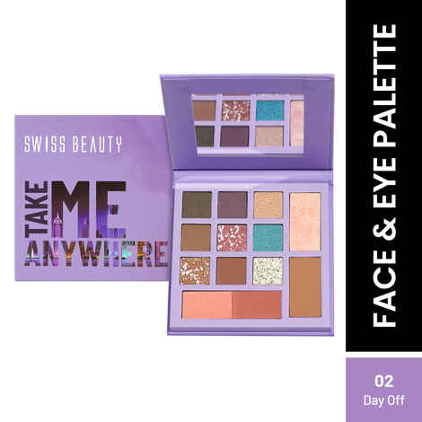 Buy Swiss Beauty Take Me Anywhere Face and Eye Palette | 9 Eyeshadow shades , 2 blushers , 1Contour , 1 Highlighter | Highly pigmented , Blendable Mattes and Metallic shades 2-Day Off (12 gm) - Purplle