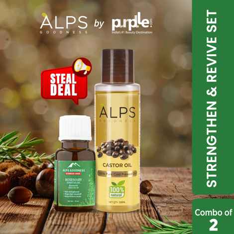 Alps Goodness Strengthen & Revive Set (Pack of 2) with Castor Oil (100ml) & Rosemary Essential Oil (10ml) | Thich Long Hair Growth | Added shine & thickness