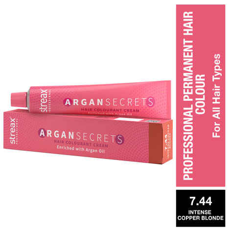 Buy Streax Professional Argan Secret Hair Colourant Cream - Intense Copper Blonde 7.44 (60 gm) - Purplle