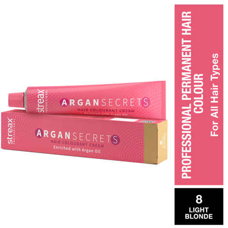 Streax Professional Argan Secret Hair Colourant Cream - Light Blonde 8 (60 gm)