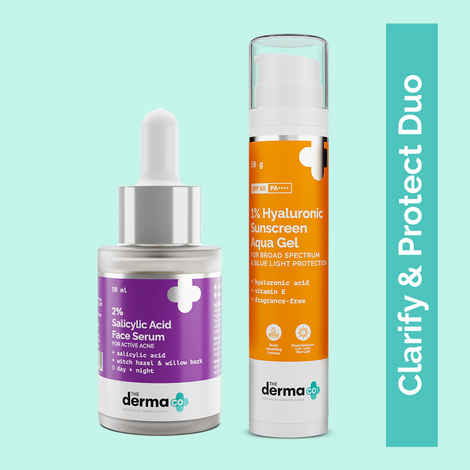 The Derma Co. Clarify & Protect Duo: Salicylic Acid Serum(30 ml) with Hyaluronic Sunscreen (50 gm)