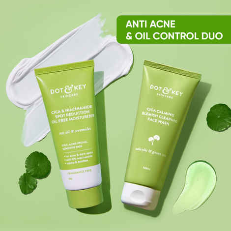 Dot & Key CICA Anti Acne & Oil Control Duo - 150 gm | Face Wash & Face Cream