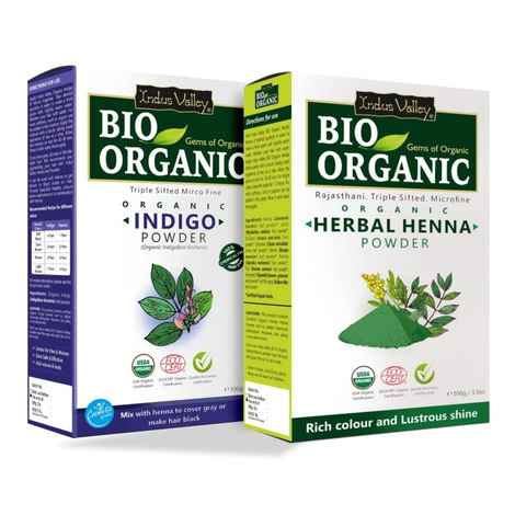 Indus Valley 100% Organic Indigo Powder and Henna Combo Pack For Black Hair Color (200 gm)