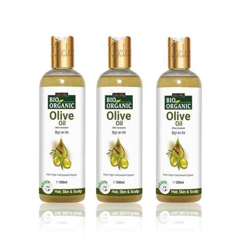 Indus Valley Bio Organic Olive Massage Oil Multipurpose Benefits For Skin & Hair Pack of 3 (600 ml)