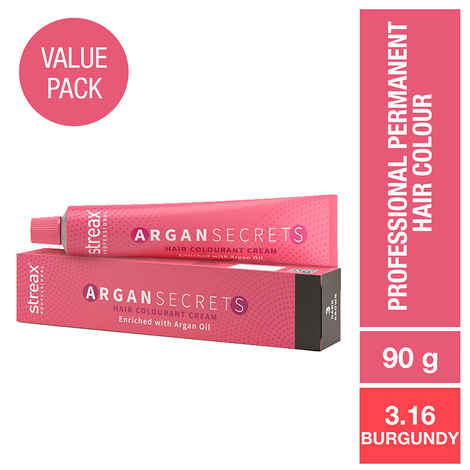Buy Streax Professional Argan Secrets Permanent Hair Colourant Cream - Burgundy 3.16 ( Enriched with Argan Oil) For All Hair Types, 90 gm - Purplle
