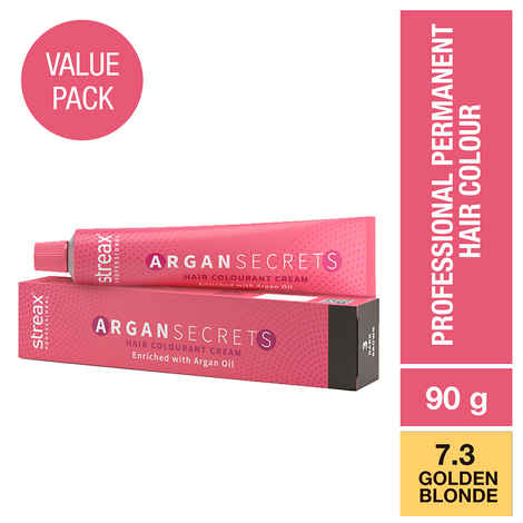 Buy Streax Professional Argan Secrets Permanent Hair Colourant Cream - Golden Blonde 7.3 ( Enriched with Argan Oil) For All Hair Types, 90 gm - Purplle