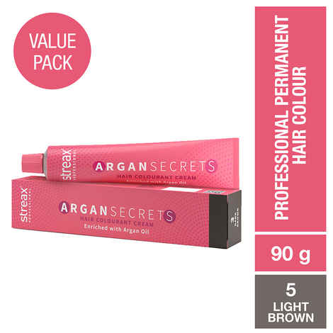 Buy Streax Professional Argan Secrets Permanent Hair Colourant Cream - Light Brown 5 ( Enriched with Argan Oil) For All Hair Types, 90 gm - Purplle