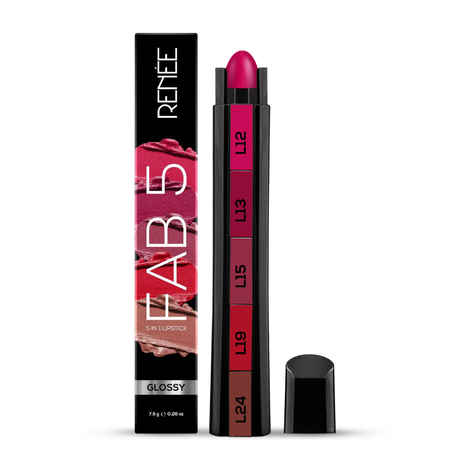 Buy RENEE FAB 5 Glossy 5 in 1 Lipstick 7.5 Gm - Five Shades in One - Moisturizing & Nourishing, Long Lasting, Glossy Finish - Intense Color Payoff - Compact, Glides Smoothly with One-Stroke Application - Purplle