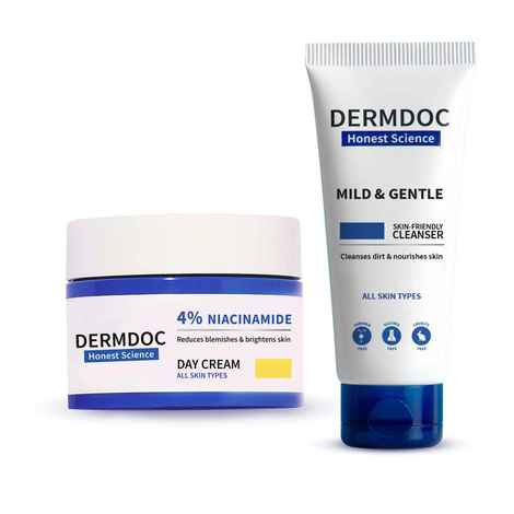 Buy DERMDOC by Purplle NiaCleanse Gentle Care Kit| Mild & Gentle Cleanser (100 ml) | 4 % Niacinamide Day Cream (50 gm) | Oil Control | Brightening - Purplle