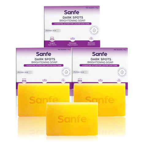 Buy Sanfe Dark Spots Brightening Syndet Soap |2% Kojic Acid & Glutathion| Prevents New Blemishes | Skin whitening soap for women| Tan Removal Hyperpi gmentation & Glow 75 gm - 3 pcs - Purplle