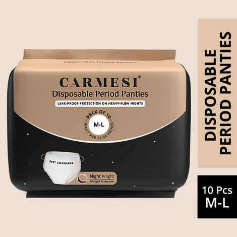 Carmesi Disposable Period Panties (M-L) | 360° Protection for Super Heavy Flow | No Leakage, No Rashes, No Discomfort | All Night Protection | Ultra Absorbent Core | 10 Pcs