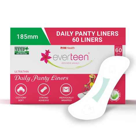 Buy everteen Panty Liners For Women Daily Use (Box of 60pcs, 185mm) With Antibacterial Strip | Long Panty Liners | For White Discharge & Light Spotting | Odour Control & Breathable - Purplle