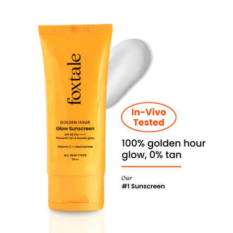 Foxtale Glow Sunscreen SPF 50 PA++++ Lightweight with Vitamin C and Niacinamide | Fast Absorbing | UVA and UVB filters Prevents Tanning | No White Cast | Non-Greasy | For Men & Women | All Skin Types - 50 ml