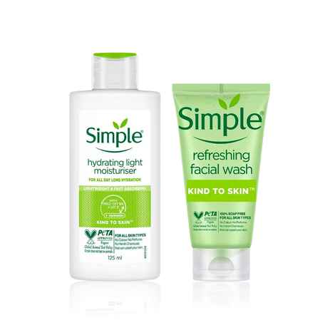 Buy Simple Kind to Skin Refreshing Facial Wash (100 ml) + Simple Kind to Skin Hydrating Light Moisturiser (125 ml) - Purplle