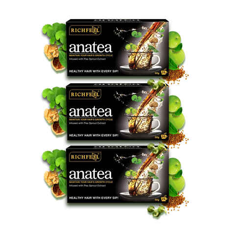 Buy Richfeel Ana Tea for Hair Regrowth and Healthy Heart, Made with Green Tea, Amla, Walnut, Pea sprouts, Brahmi & Flax seeds | 50 g (25 sachets) (Pack of 3) - Purplle