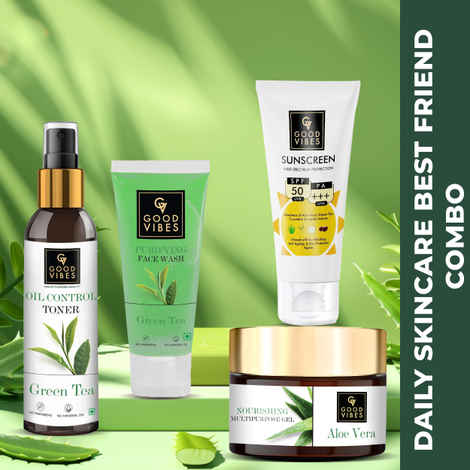 Buy Good Vibes Daily skincare Best Friend Combo | For All Skin Type | Cleanser, Toner, Face gel, Sunscreen. Combo of 4 - Purplle