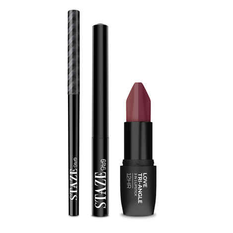 Buy Staze 9to9 All Eyes & Lips On You Trio | Kajal + 3 In 1 Lipstick (Truffle Blush) + Liner - Combo of 3 - Purplle