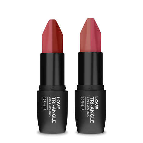 Staze 9to9 Triple Trouble Duo | 3 In 1 Lipstick (Caramel Rose + Brick Pink) - Combo of 2