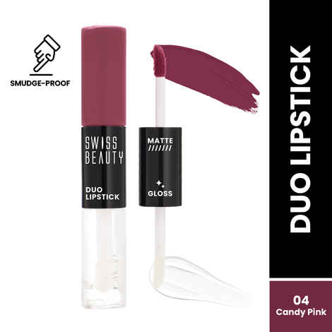 Buy Swiss Beauty Duo Lipstick Matte Finish & Smudge-Proof Liquid Lipstick with Transparent Lip-gloss | Transfer -Proof and Long lasting 4- Candy Pink - 10 ml - Purplle