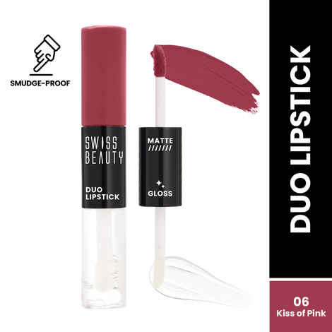 Buy Swiss Beauty Duo Lipstick Matte Finish & Smudge-Proof Liquid Lipstick with Transparent Lip-gloss | Transfer -Proof and Long lasting 6- Kiss of Pink - 10 ml - Purplle