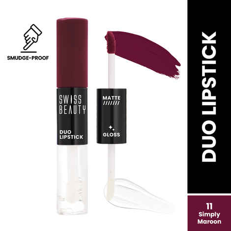Buy Swiss Beauty Duo Lipstick Matte Finish & Smudge-Proof Liquid Lipstick with Transparent Lip-gloss | Transfer -Proof and Long lasting 12- Simply Maroon - 10 ml - Purplle