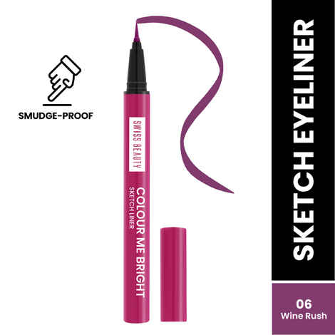 Swiss Beauty Colour Me Bright Matte Finish Sketch Eyeliner with Soft Pen Tip Applicator | Quick Drying | Waterproof, Smudge-Proof Eyeliner 6- Wine Rush - 0.7 ml