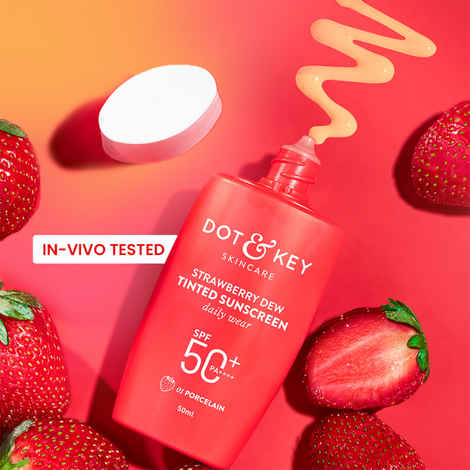Buy Dot & Key Strawberry Dew Tinted Sunscreen SPF 50++++ 01 Porecelain In Vivo Tested Sunscreen for Daily Wear, Brightens & Protects Skin - 50 ml - Purplle