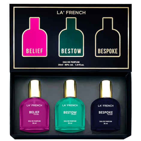 Buy La French Belief | Bestow | Bespoke Perfume for Men 90 ml | 3 x 30 ml | trial pack | mini perfume | gift box - Purplle