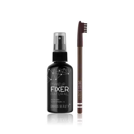 Swiss Beauty Eyebrow Pencil + Makeup Fixer ( Eyebrow Pencil- Dark Breown(1.5g) + Makeup Fixer (70ml))