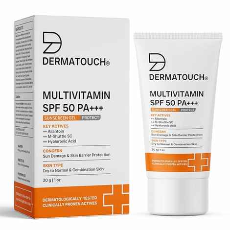 DERMATOUCH Multivitamin SPF 50 PA+++ Sunscreen Gel | UVA-UVB Protection |Zero White Cast | Unisex | 30 gms