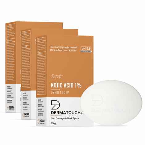 DERMATOUCH Kojic Acid 1% Soap with Glutathione | For Pigmentation & Sun damage | Soap for Men & Women | Suitable for All Skin Types | 75g * 3 = 225g
