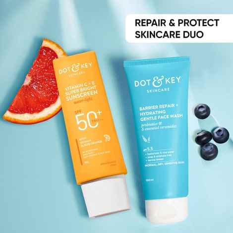 Dot & Key Skin Care Combo with barrier Repair Face Wash & Vitamin C Sunscreen - 150 gm