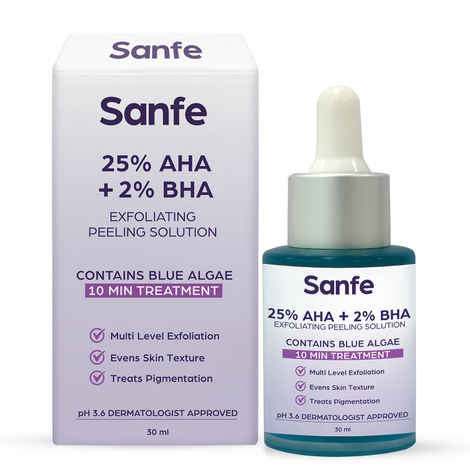 Buy Sanfe 25% AHA + 2% BHA Peeling Solution For Face & Body | Exfoliates, De-tan & Removes Ingrown Hairs | 10min Treatment, 30 ml - Purplle
