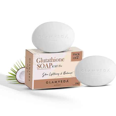 Glamveda Glutathione Skin Lightening & Whitening Soap with Kojic Acid | Works for Dark spots, Acne scars & Hyperpigmentation | Nourishing Soap for radiant & Soft skin | Pack of 2 150gm