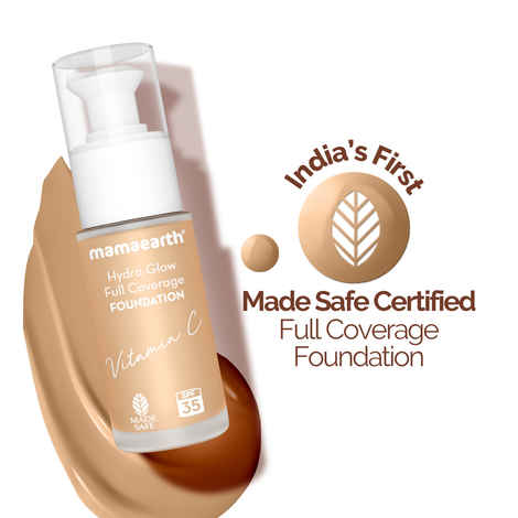 Buy Mamaearth Hydra-Glow Full Coverage Foundation With Vitamin C & Turmeric - 05 Beige Glow - 30 ml Full Coverage | Gives 3X Instant Glow | 12-Hour Long Stay & Hydration | SPF 35 | Non-Drying - Purplle