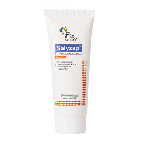 Fixderma Salicylic Acid Salyzap Body Wash For Acne, Non Foaming Body Wash, Exfoliant, Acne On Back, Upper Arms And Other Affected Body Parts, Pimples, Suitable For Acne Prone Skin - 15 ml